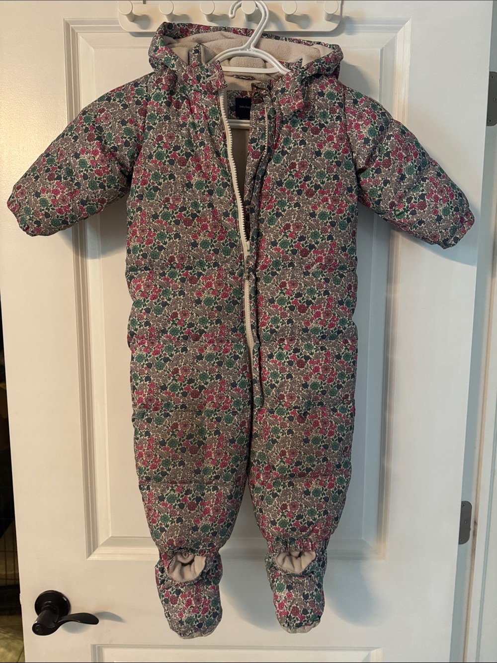 GAP Floral One-Piece Snowsuit in Pink and Green with Booties